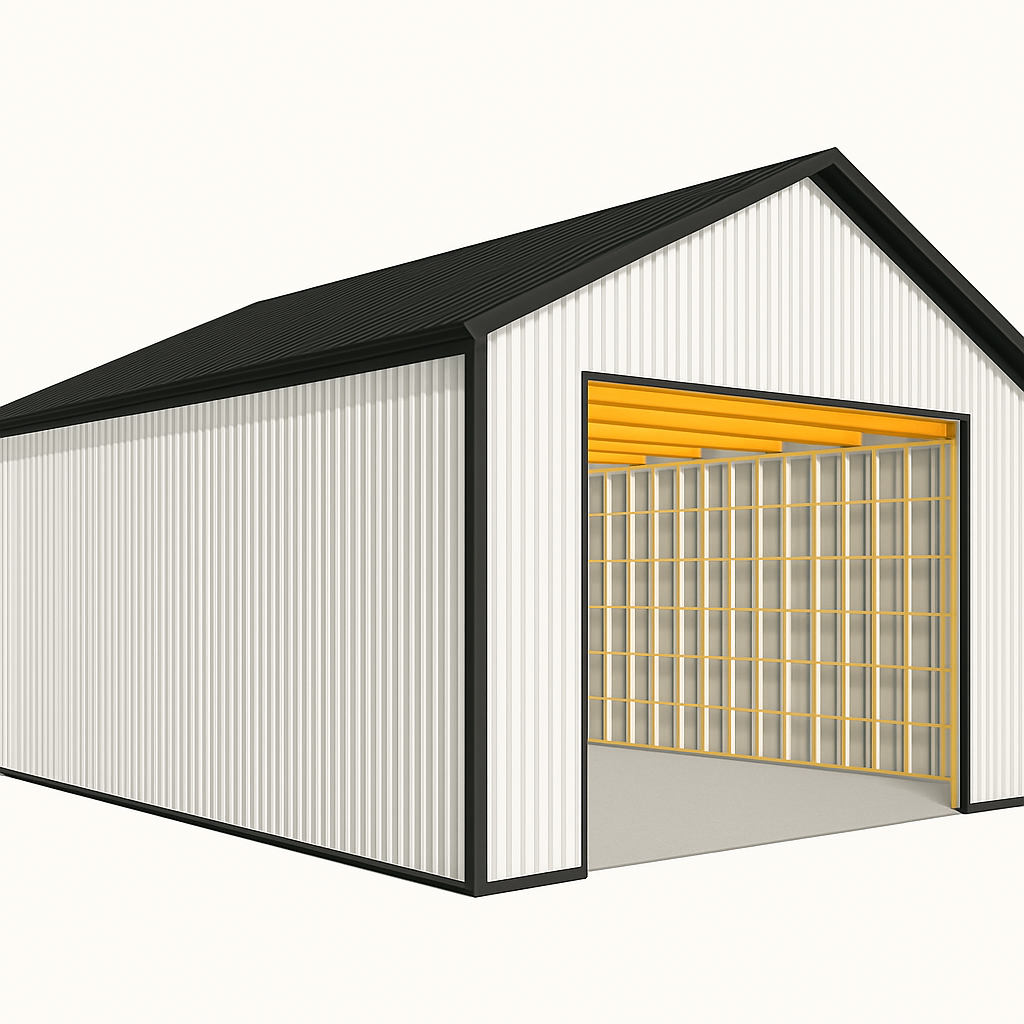 Winter White metal building rendering